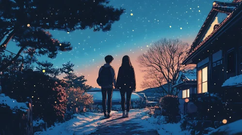 Couple's Winter Evening Stroll