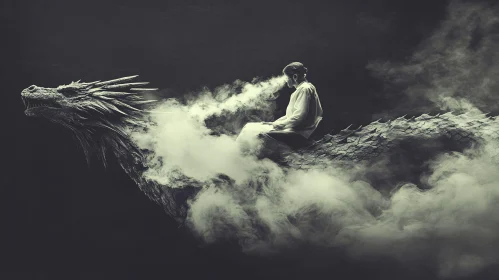 Man on Dragon in Smoke