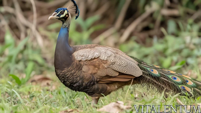 Peacock Portrait in Field AI Image