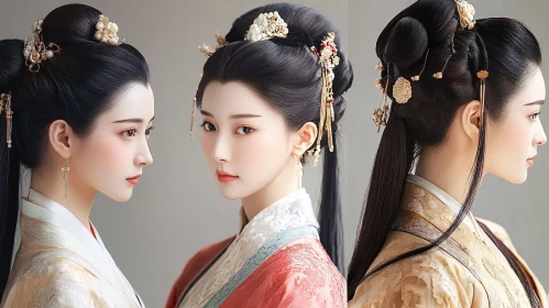 Three Portraits of Women in Han Dynasty Fashion