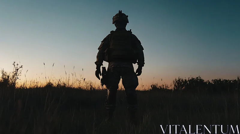 Silhouette of Soldier in Field AI Image