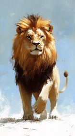 Regal Lion Strolling Across Plain