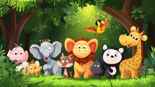 Charming Jungle Wildlife Cartoon Illustration