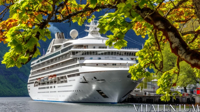 Exquisite Cruise Ship on a Sunny Lakeside: Captivating Image AI Image