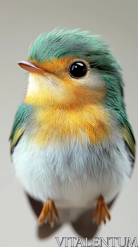 Vibrant Green and Yellow Bird Portrait AI Image