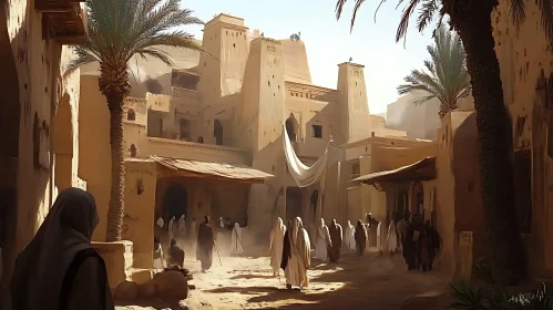 Sunlit Ancient City with People