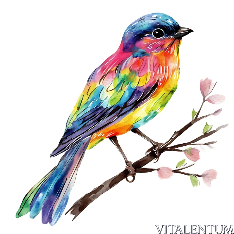 Rainbow Bird with Flowers Artwork AI Image