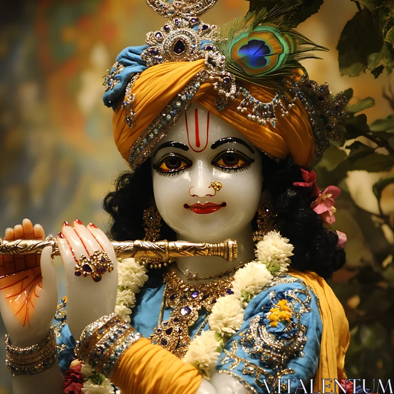 Krishna Playing Flute, Religious Art AI Image