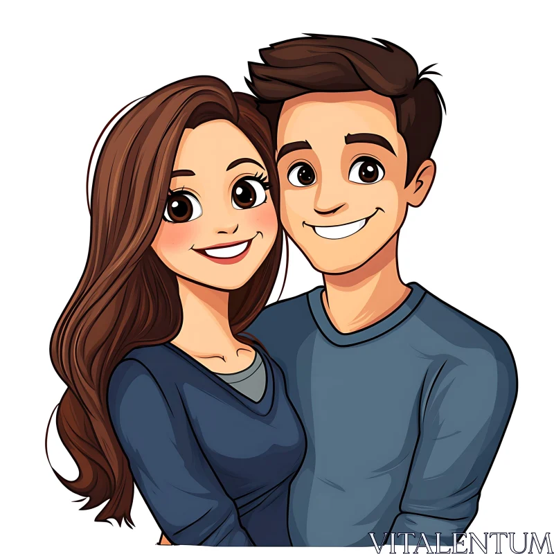 AI ART Cartoon Portrait of a Smiling Couple