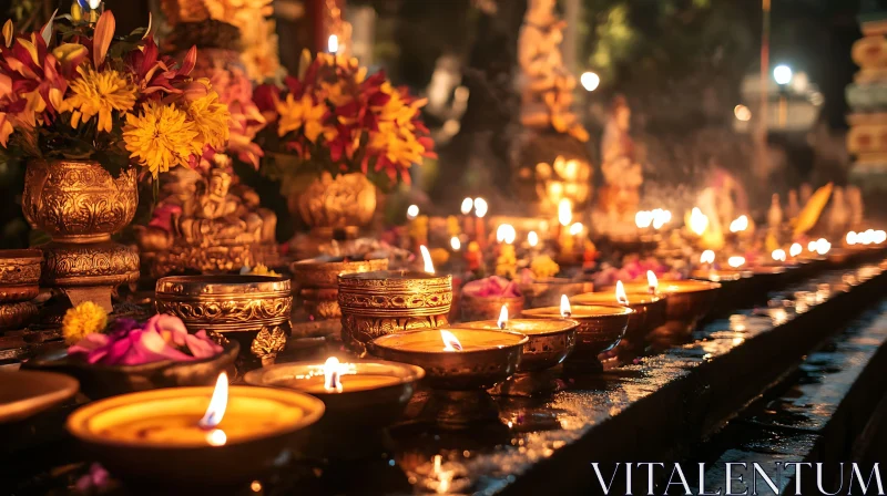 Golden Light Candles and Floral Beauty AI Image