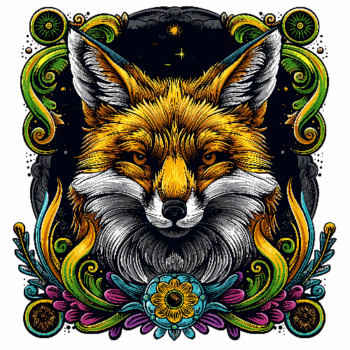 POD Design Fox Head Floral T-Shirt Design - Art for Apparel