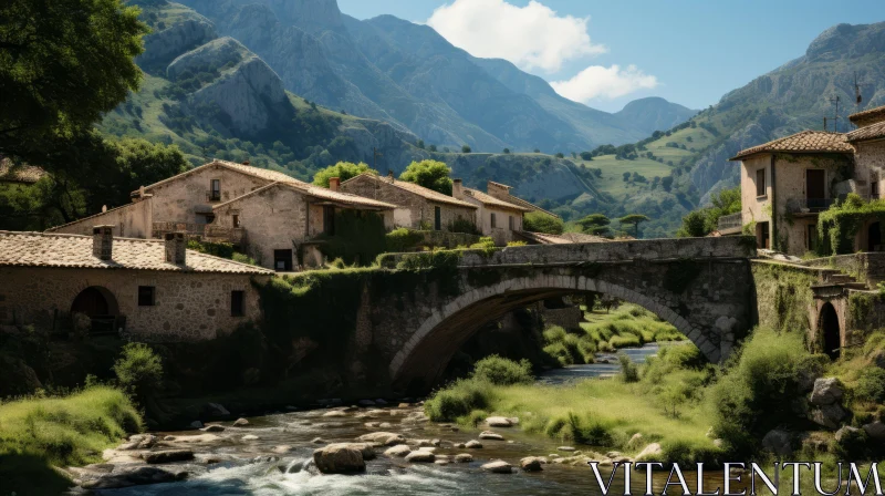 Picturesque Stone Bridge in a Spanish Village | Nature Photography AI Image