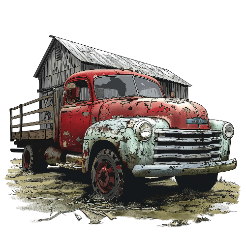 Red Retro Chevrolet Truck by Old White Barn