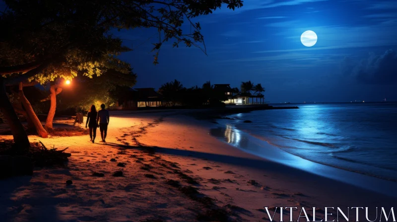 Romantic Moonlit Beach Scene - Tonga Art Landscape AI Image