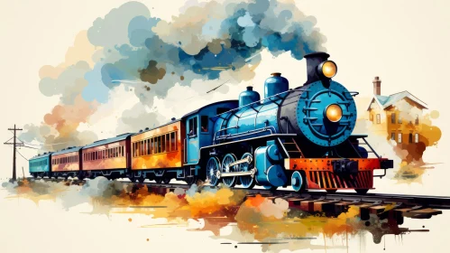 Vintage Train in Watercolour - A Colorful Cartoon Illustration