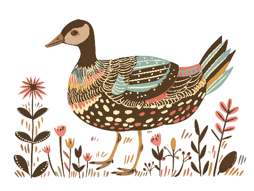 Whimsical Duck in Colorful Flower Field - Ideal for Apparel POD Design