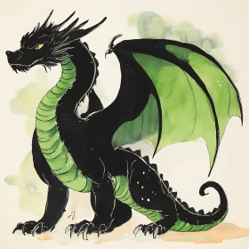 Green and Black Dragon Illustration