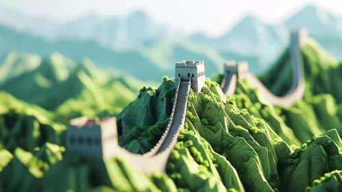 Great Wall Through Green Mountains
