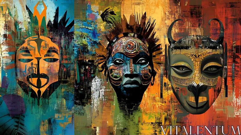 AI ART Three Masks: An Abstract Cultural Mosaic