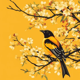 Floral Branch Bird Illustration