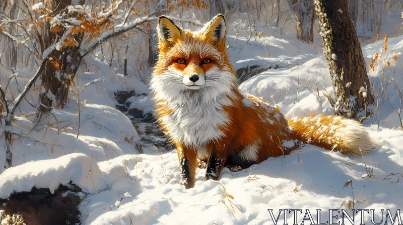 Fox in Snowy Forest AI Image