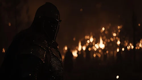 Medieval Warrior in Fiery Ambience