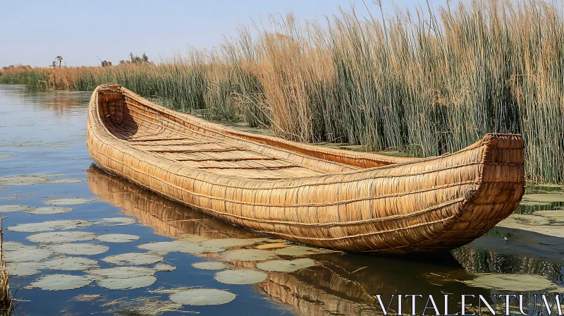 Traditional Reed Boat in Natural Setting AI Image