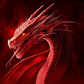 Crimson Dragon Head with Fiery Eyes