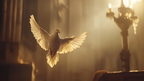 White Dove Soaring in Golden Light