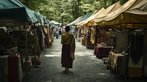 Woman Walking Through a Crowded Market