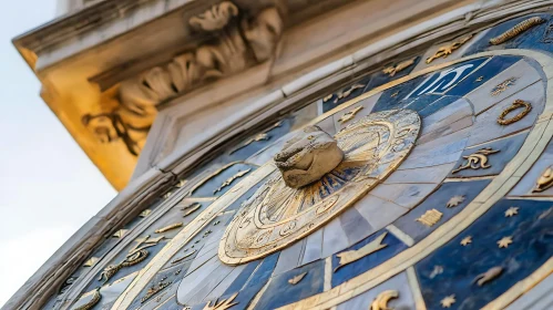Architectural Clock with Zodiac Symbols