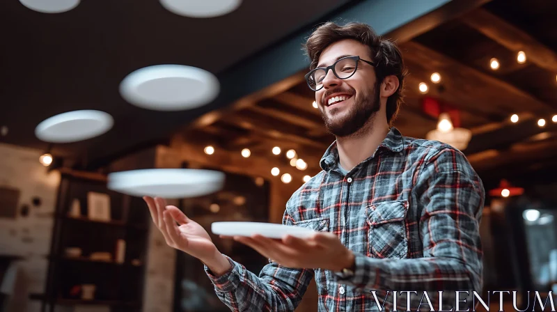 AI ART Man's Playful Plate Juggling Act