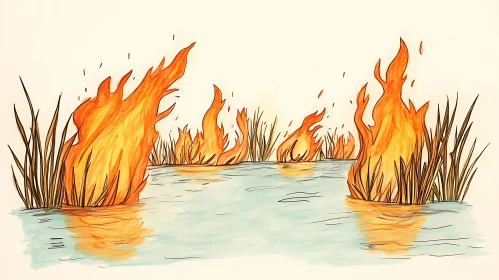 Fire Surrounded by Water Reverberated with Reflections