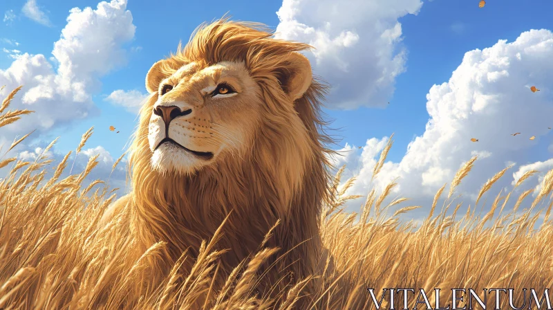 AI ART Lion's Gaze in the Savannah