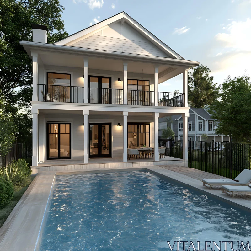 Modern Home with Pool and Outdoor Seating AI Image