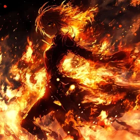 Fiery Anime Character in Flames - Captivating Scene