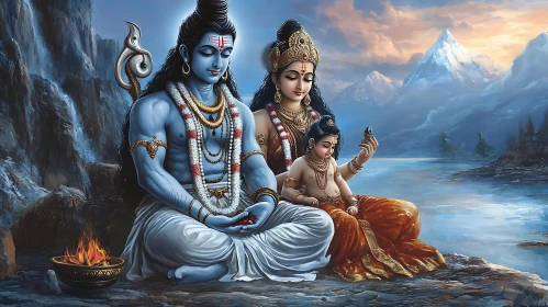 Hindu Gods Family: A Peaceful Scene