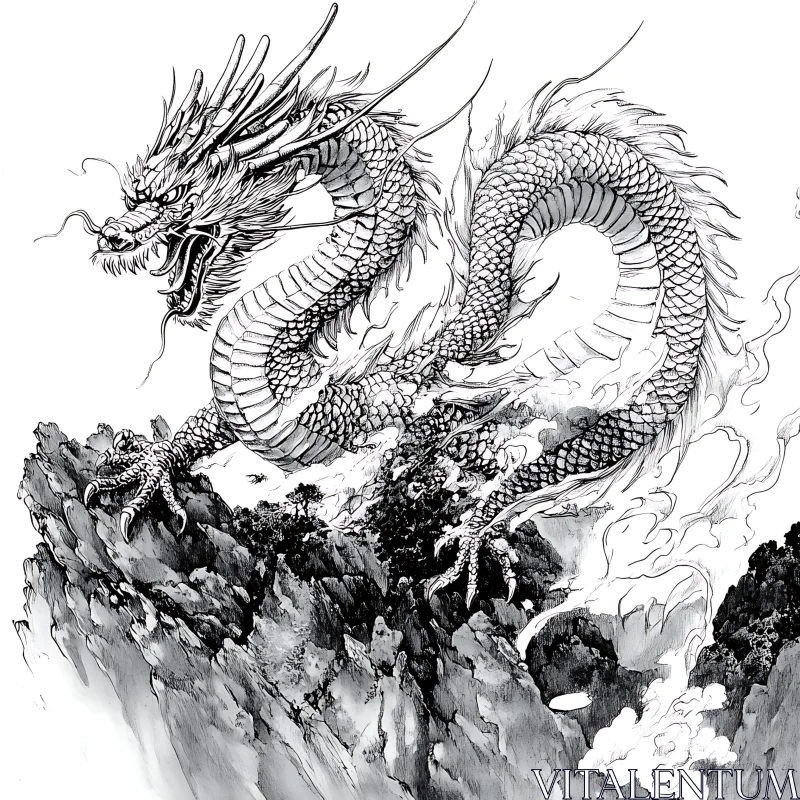 AI ART Dragon Perched on Mountain Illustration