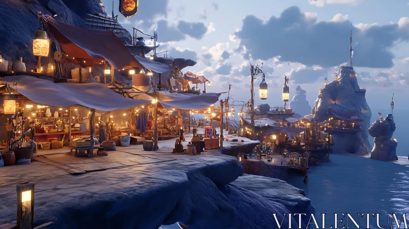 AI ART Cliffside City at Twilight