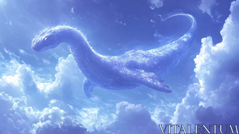 Ethereal Dragon in Azure Sky AI Image