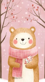 Winter Bear Illustration with Scarf