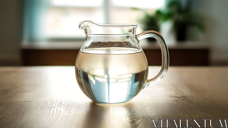 Water Pitcher on Wooden Table AI Image