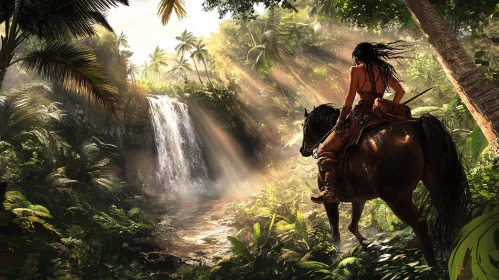 Equestrian Journey to Jungle Waterfall