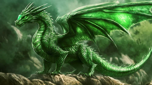 Green Dragon on Stone Ledge