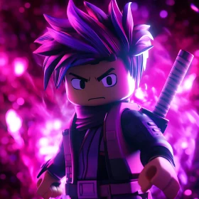 Purple-Haired Lego Warrior with Sword