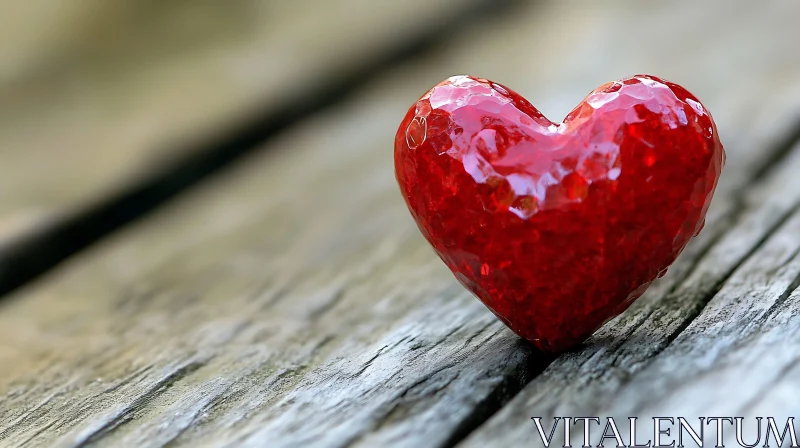 Red Heart on Weathered Wood Planks AI Image