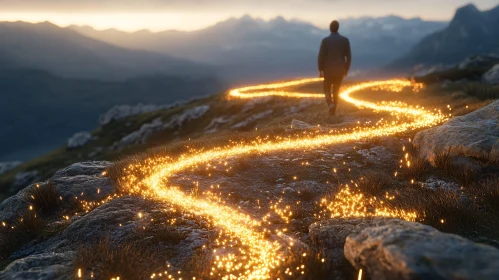 Man Walking on a Mountain Path