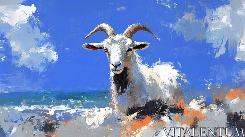 Artistic Goat Landscape Illustration AI Image