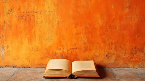 Open Book on Orange Textured Background