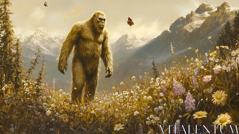 AI ART Sasquatch Among Blossoms